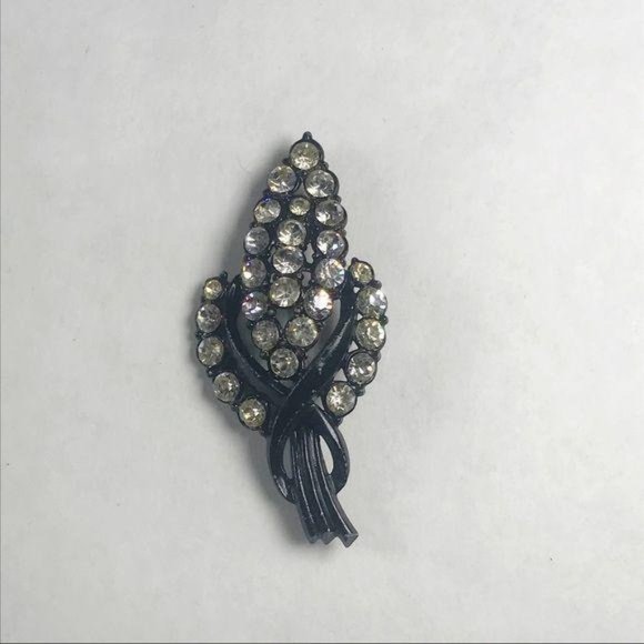 Vintage Silver and Black Wheat Rhinestone Brooch - Picture 5 of 5